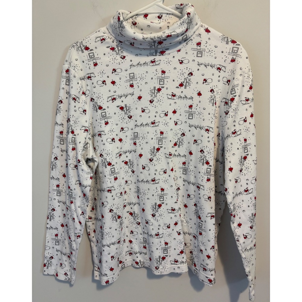 White Stag Christmas Santa Reindeer Turtleneck Top White Red 3XL 22 Cotton